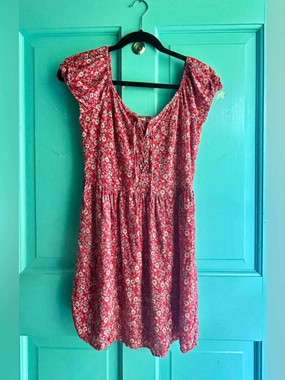 Aeropostale Red Floral Lace-Up Mini Dress Medium